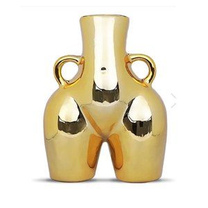 NWT Shiny Gold Ceramic Bud Vase Woman's Nude Torso